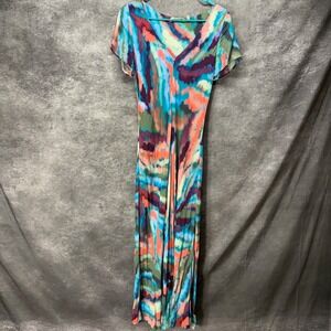 Soft Surroundings Zina Watercolor Maxi Dress Size S Multicolor Splash Tie Dye
